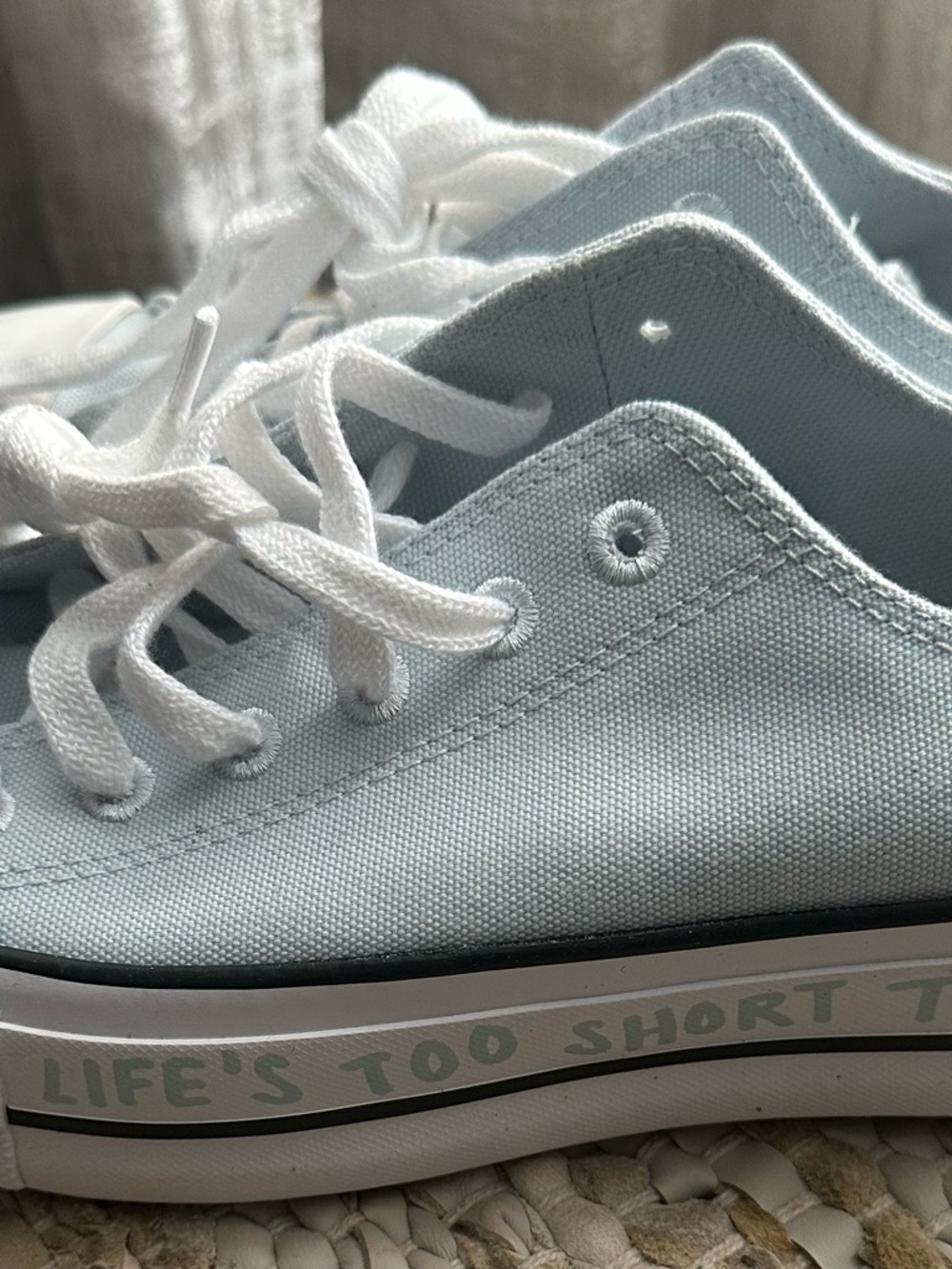 Light Blue Canvas Women's Sneakers with White Laces